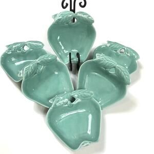 Vintage Hoenig Of California Pottery Turquoise Apple Dishes Bowls Set Of 6 #734